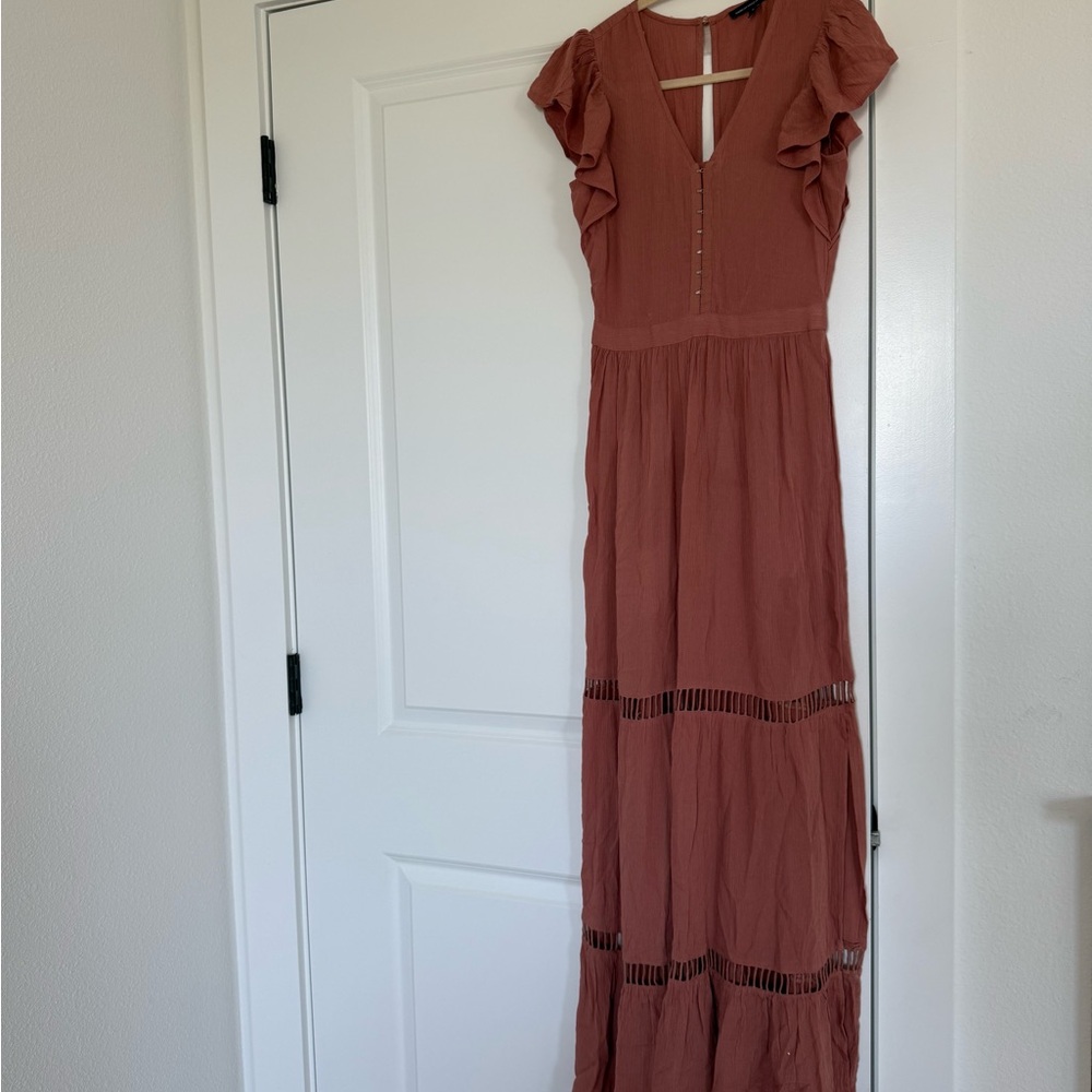 American Eagle Outfitters Orange Red Ruffled Maxi Sundress